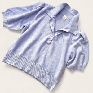 A New Day Sweater Women's - Fuzzy Light Blue Short Puff Sleeve With Collar